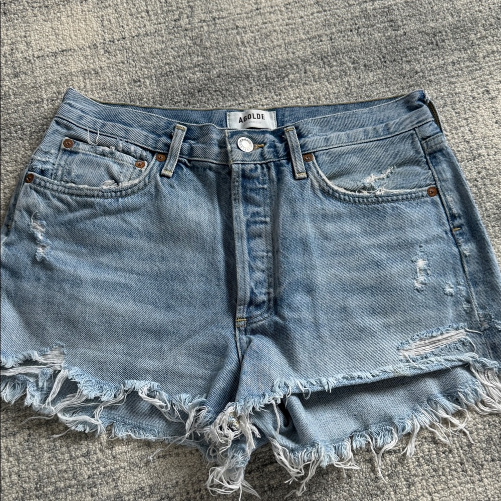 Agolde Women's Frayed Hem Jean Shorts - Light Blue